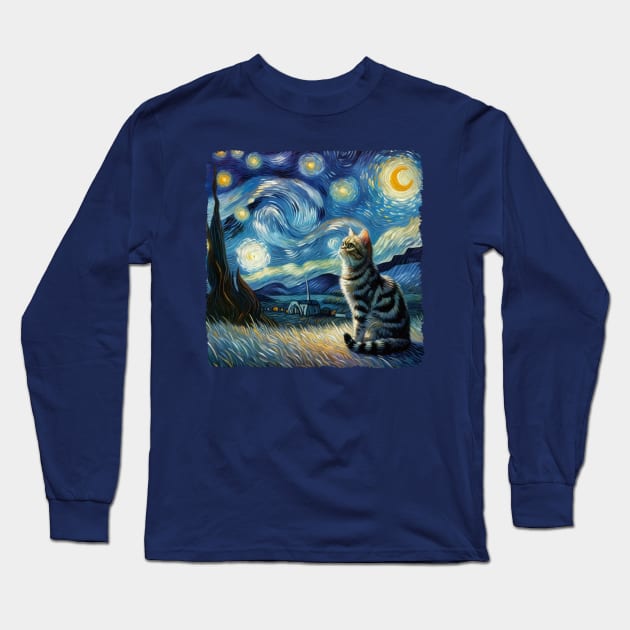 Domestic Long Hair Starry Night Inspired - Artistic Cat Long Sleeve T-Shirt by starry_night